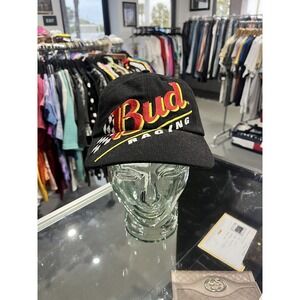 Vintage 1990s Bud Racing Embroidered Black Strap Back Hat NWOT